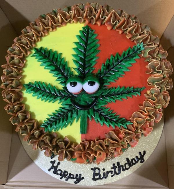 A cannabis-themed cake